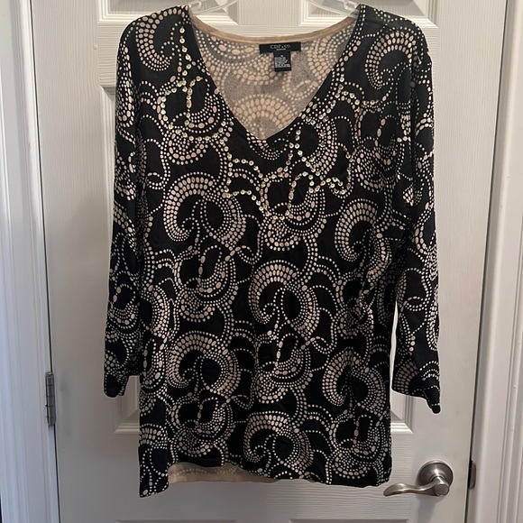 Ladies Dressy Top Wedding 1X Black and tan with gold sequins Like new - Picture 1 of 3